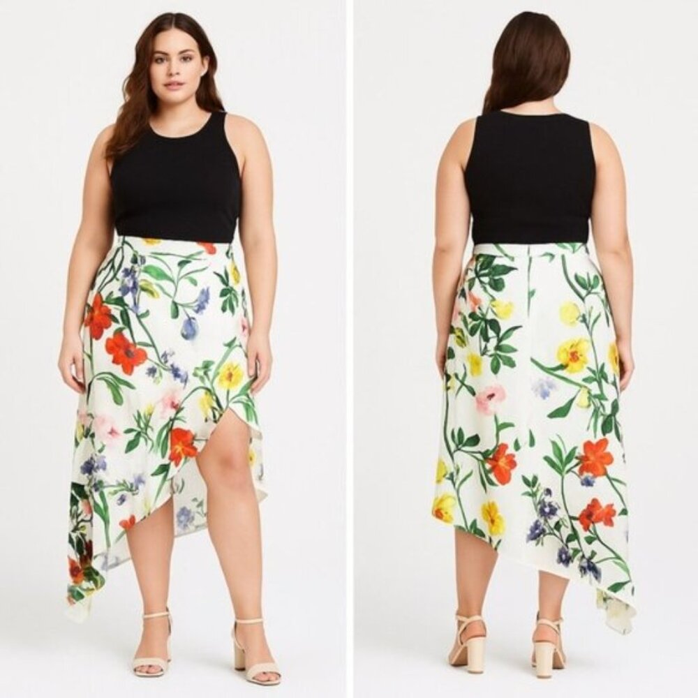 Alice + Olivia Joeann Floral Asymmetric 100% Silk Skirt